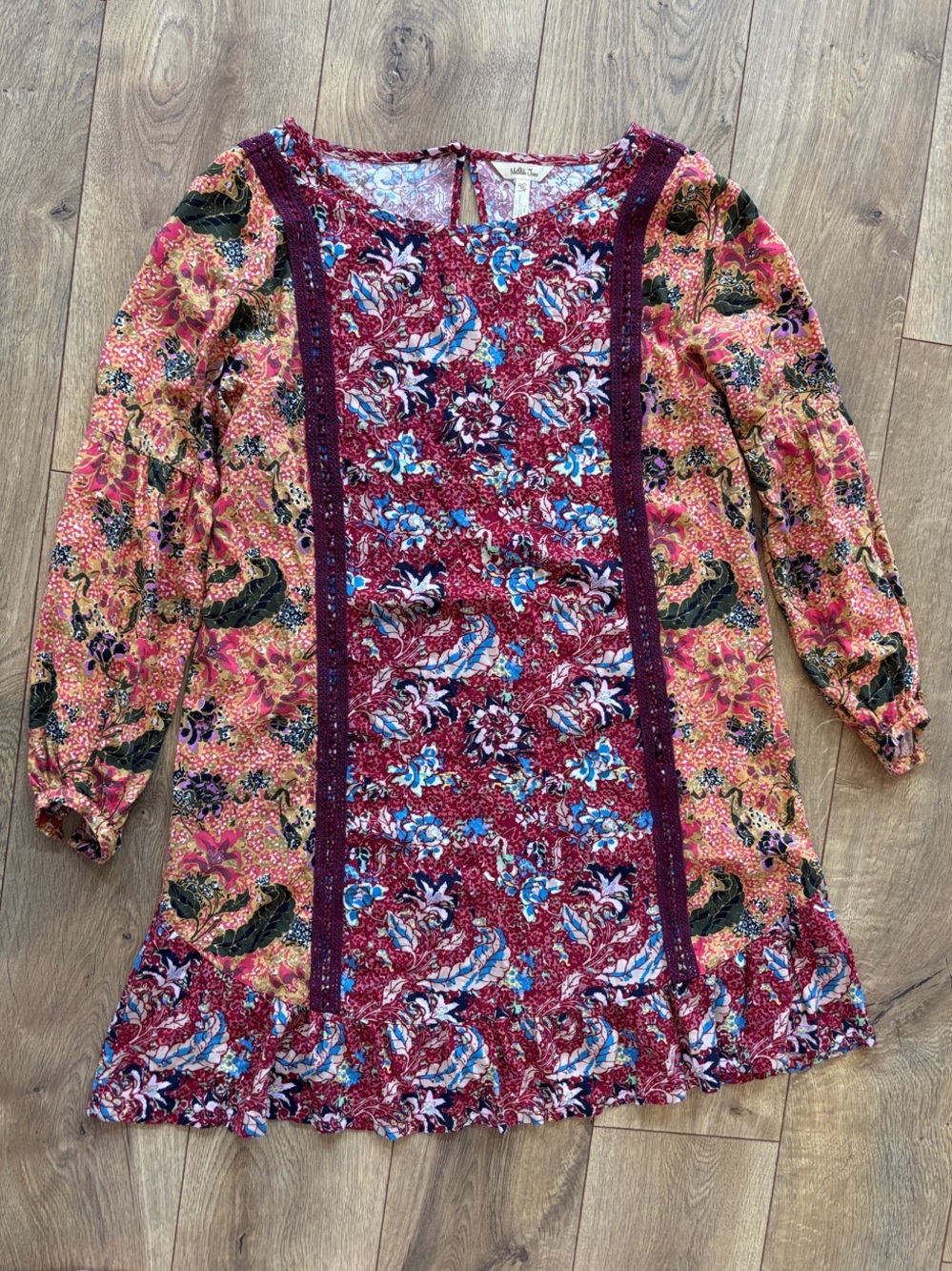Matilda Jane Burgundy Floral & Pink Mixed-Print Midi Dress